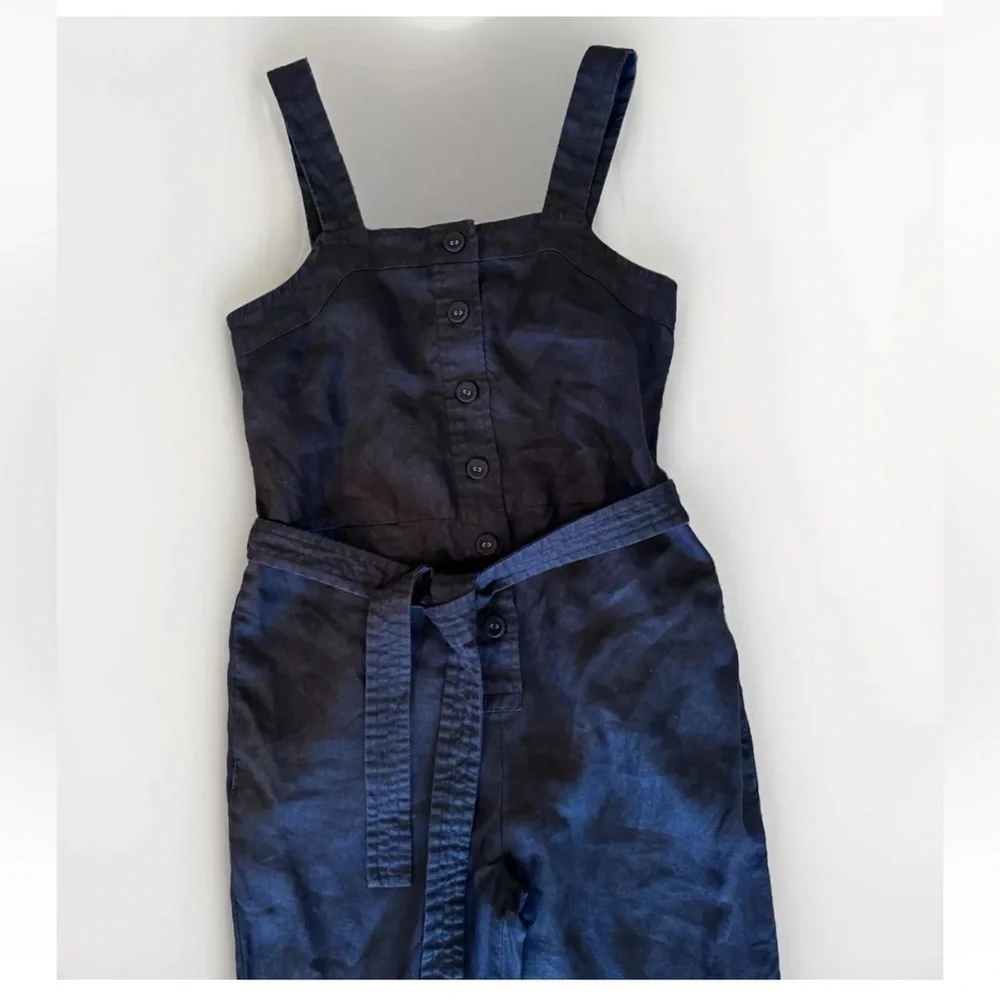 Everlane Jumpsuit Sz 0 Black Linen Tie Waist Crop Length Resort Cruise Vacation